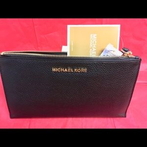 Authentic Black leather MK Zip clutch writs